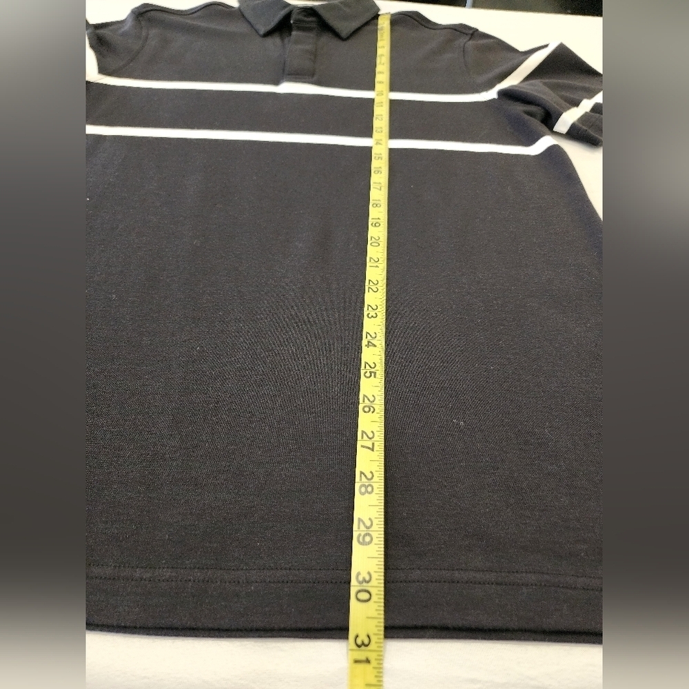 NWOT Bugatchi Men's Black Polo Shirt Short Sleeve White Stripes Detail, sz LG - Picture 6 of 12